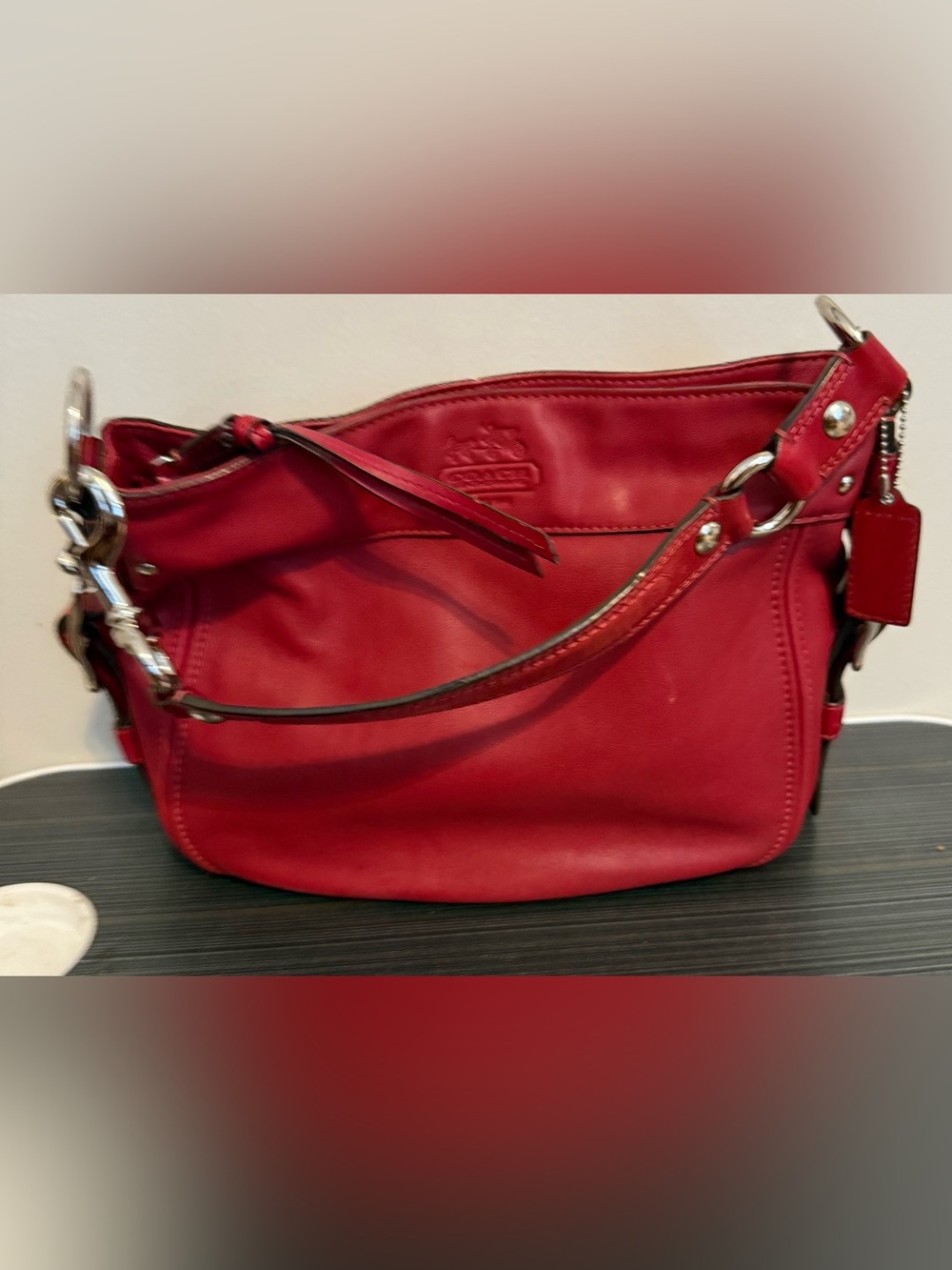 Coach Zoe Red Leather Hobo Shoulder Bag Style 10008 Silver Hardware - Picture 5 of 8
